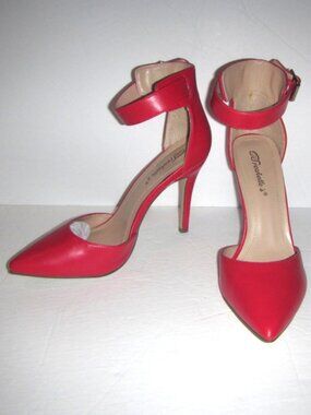 Breckelle's Isabel-11 Red Faux Leather Ankle Strap Stiletto Heels 8.5 NEW